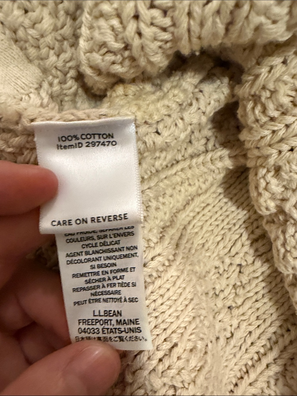LL Bean Signature Cream Cable Knit Scoopneck Sweater - Picture 7 of 10